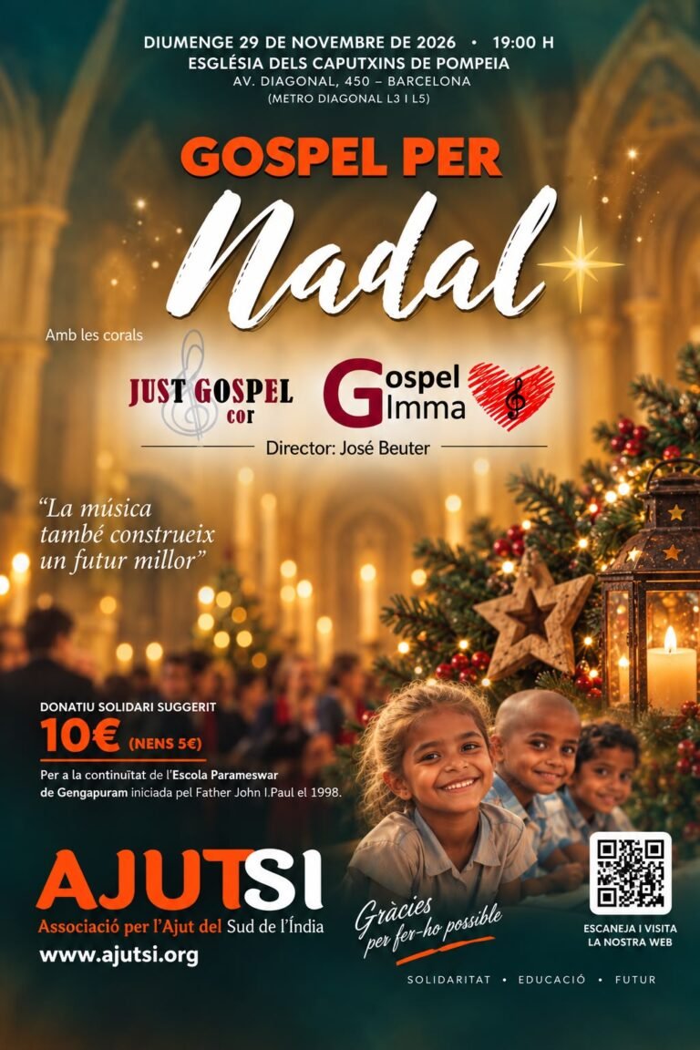 Cartell del concert Gospel per Nadal 2026 d'AJUTSI, 29 de novembre a l'Església dels Caputxins de Pompeia